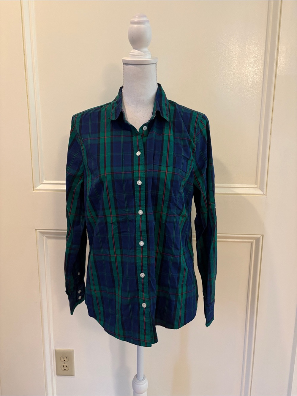 J. Crew Blue and Green Plaid Button-Down Shirt